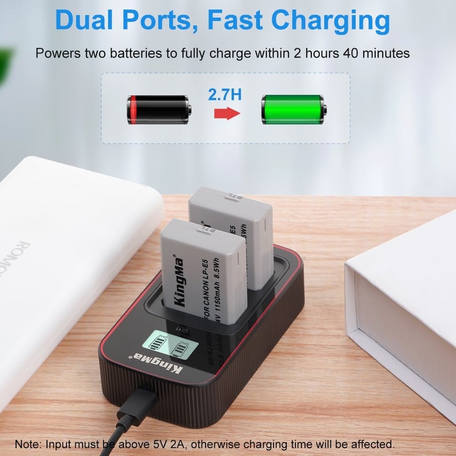KingMa LP-E5 2-Pack Battery and LCD Dual Charger Kit for Canon