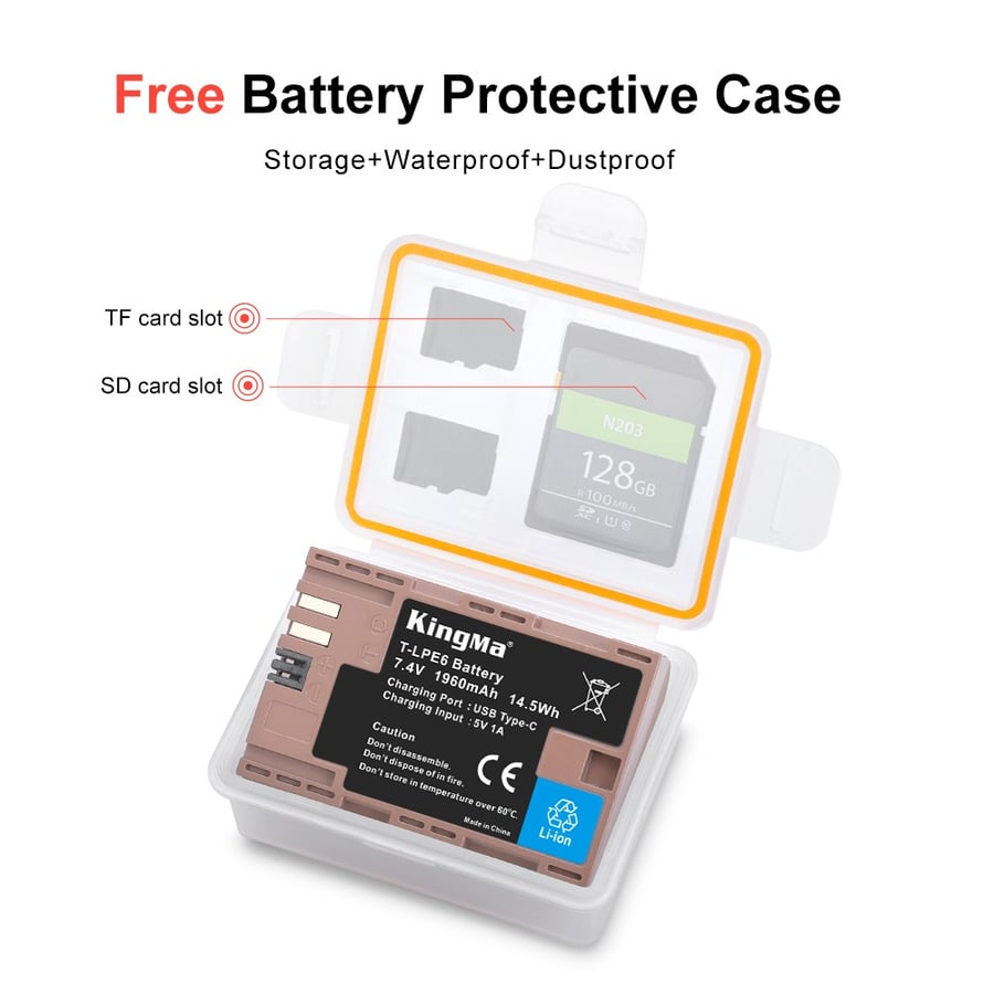 KingMa LP-E6 USB-C Rechargeable Battery For Canon EOS