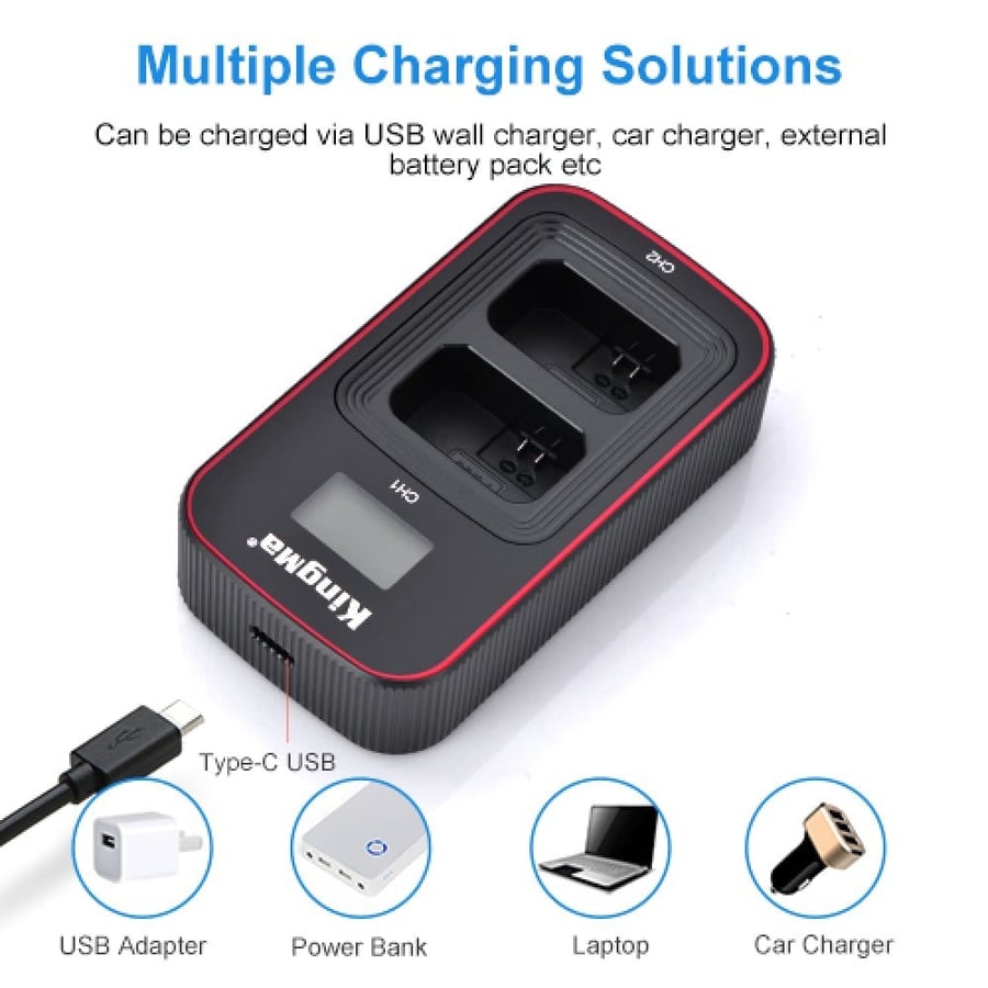 KingMa NP-FW50 2-Pack Battery and LCD Dual Charger Kit for Sony A7 A7R2 A7M2 A6300 A6000 A5000