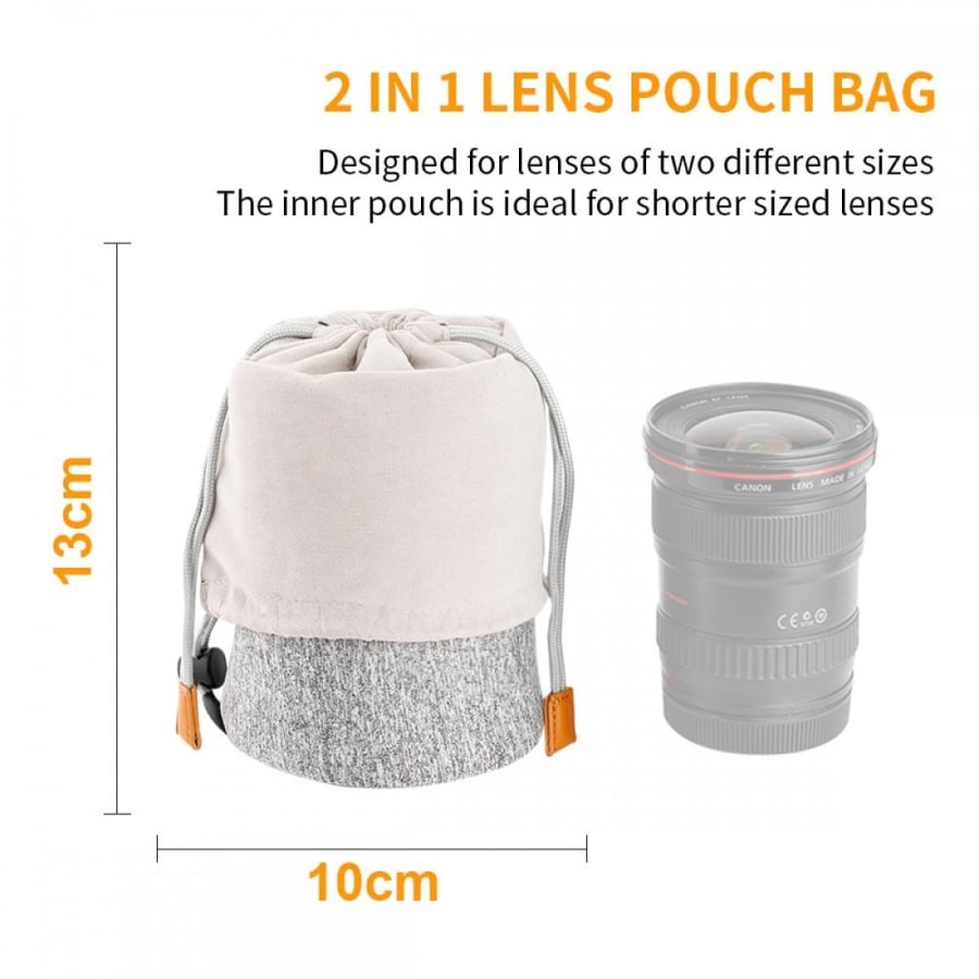 K&F Concept Lens Bag, Protective Lens Pouch Bag, 2-in-1 Neoprene Lens Carry Case Compatible with Multiple Sizes Camera Lens 10*18cm