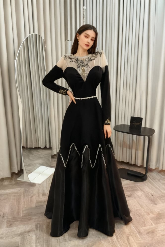 فستان نسائي سهره لون اسود تطريز راقي  N1