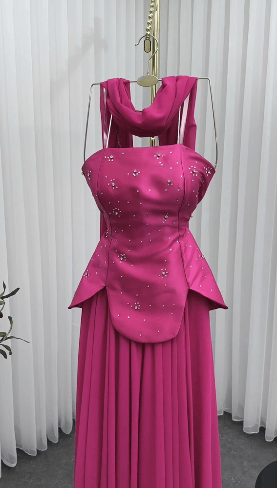 Elegant evening women's dress, single color, EXPLOR