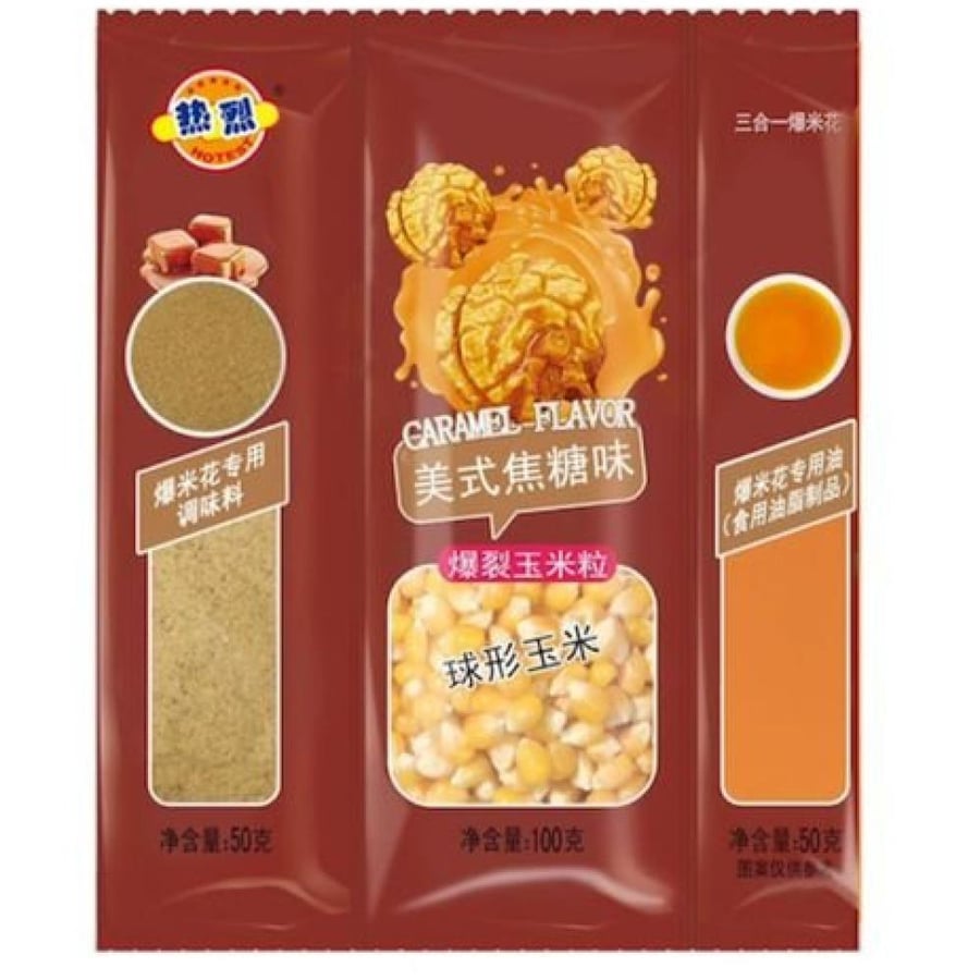 Quick preparation popcorn 3 in 1 with caramel flavor 200g