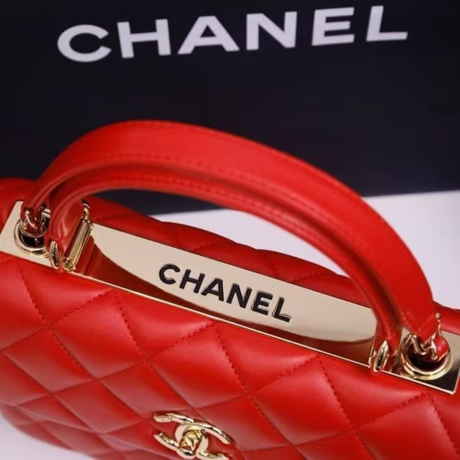 Chanel Quilted Top Handle Flap Bag with Metal Plate