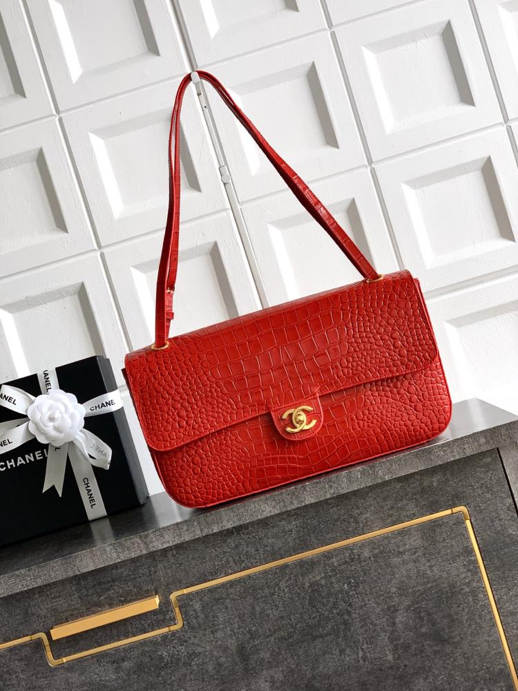 Chanel Croc-Embossed Leather Flap Bag