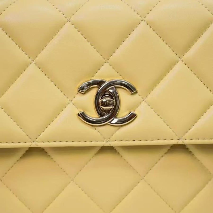 Chanel Quilted Top Handle Flap Bag with Metal Plate