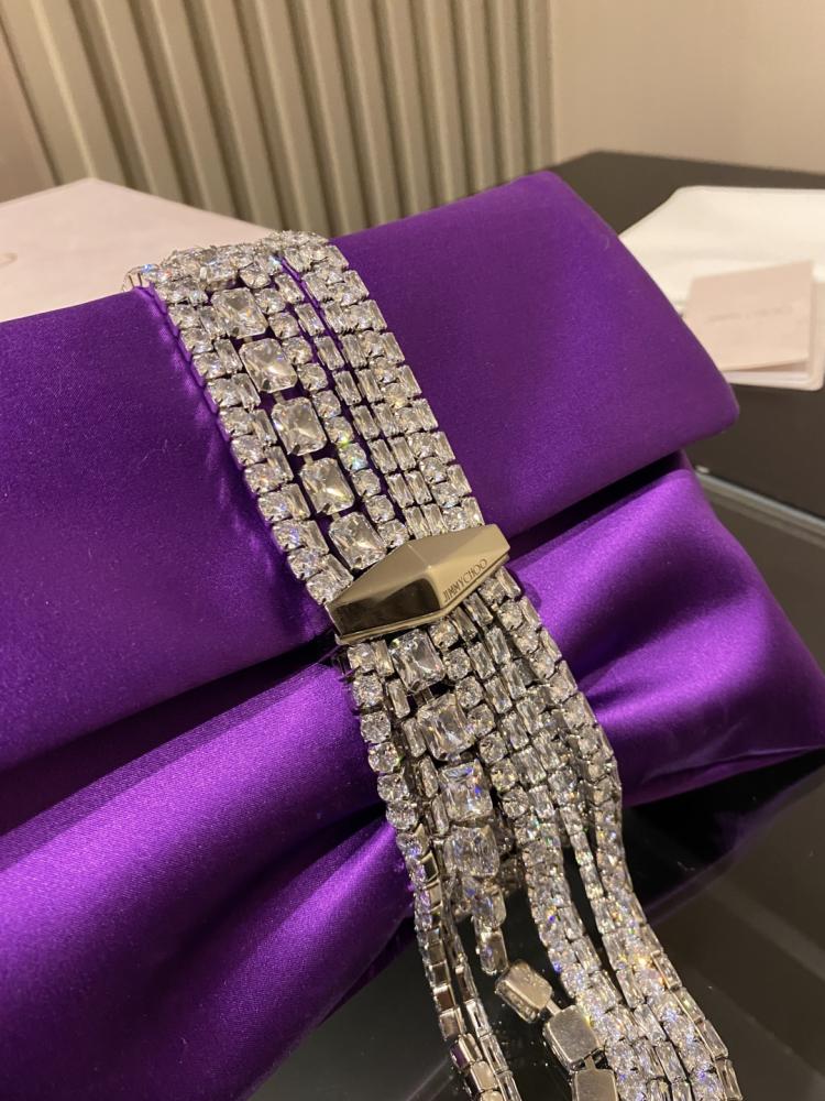 Jimmy Choo Crystal Fringe Crinkled Leather Clutch