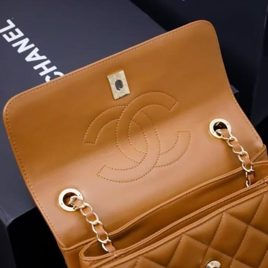 Chanel Quilted Top Handle Flap Bag with Metal Plate