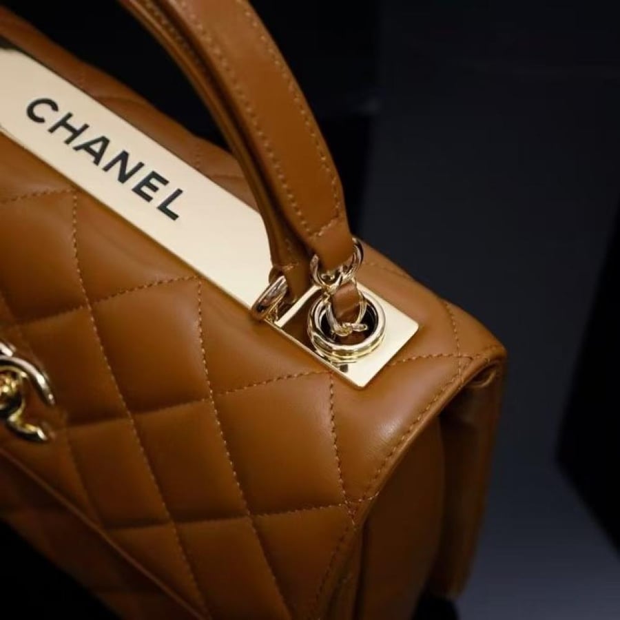Chanel Quilted Top Handle Flap Bag with Metal Plate