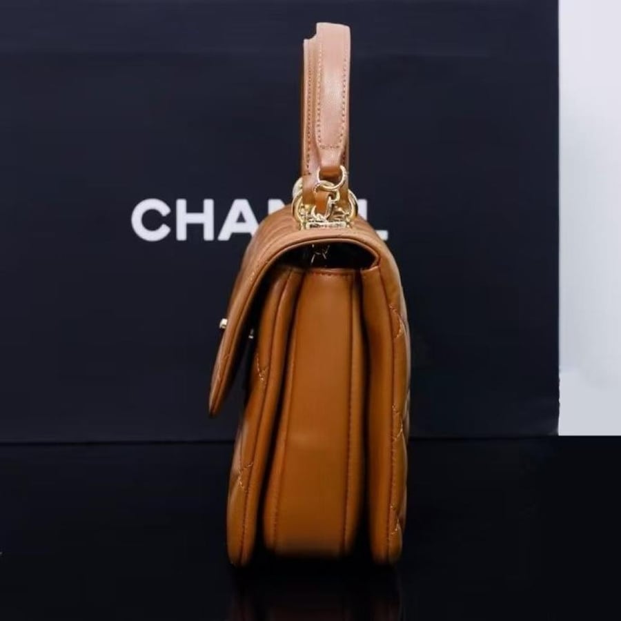 Chanel Quilted Top Handle Flap Bag with Metal Plate
