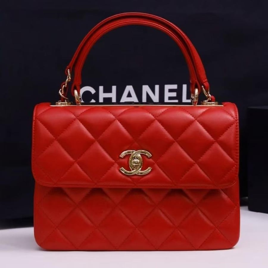 Chanel Quilted Top Handle Flap Bag with Metal Plate