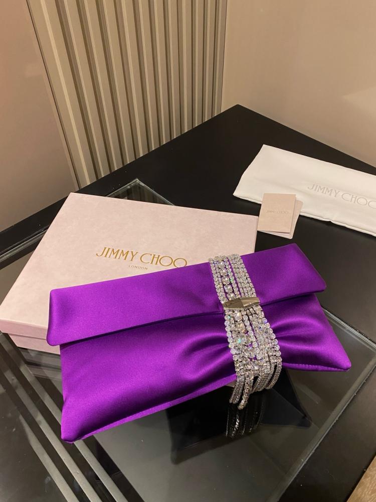 Jimmy Choo Crystal Fringe Crinkled Leather Clutch