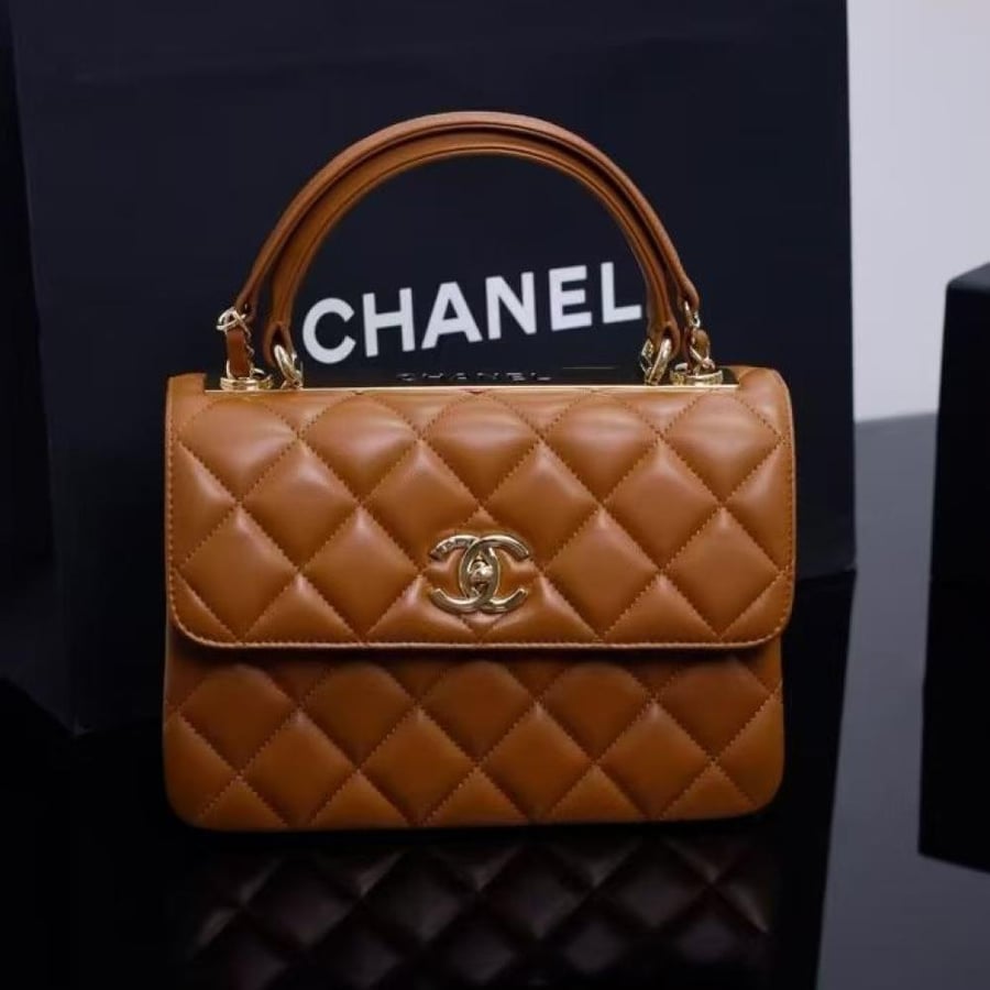Chanel Quilted Top Handle Flap Bag with Metal Plate