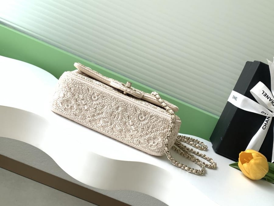 Chanel Embroidered Fabric Classic Flap Bag