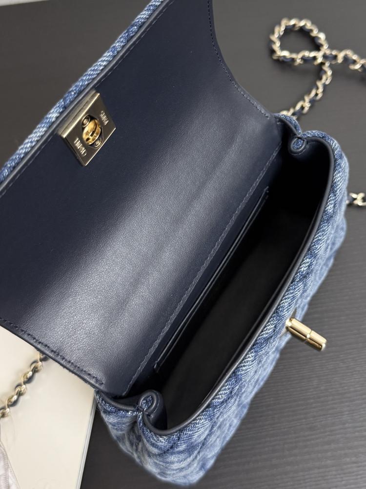 Chanel Mini Kelly Top Handle Quilted Denim Bag