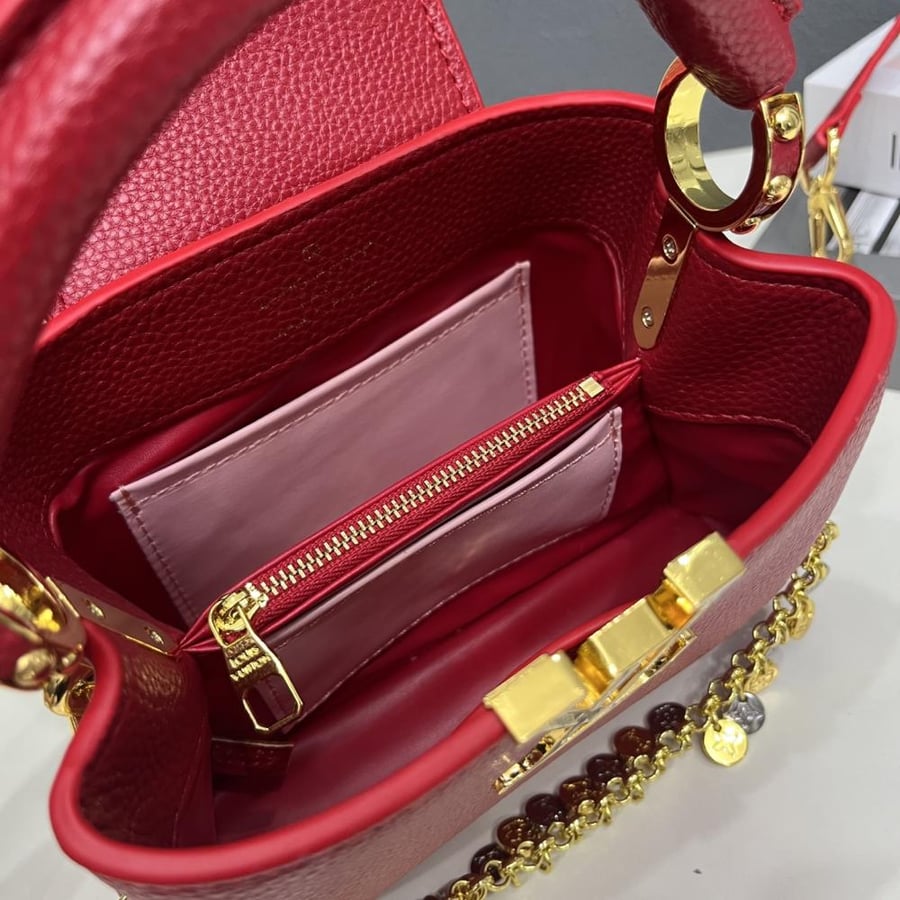 Louis Vuitton Capucines Mini Leather Bag with Charms Chain