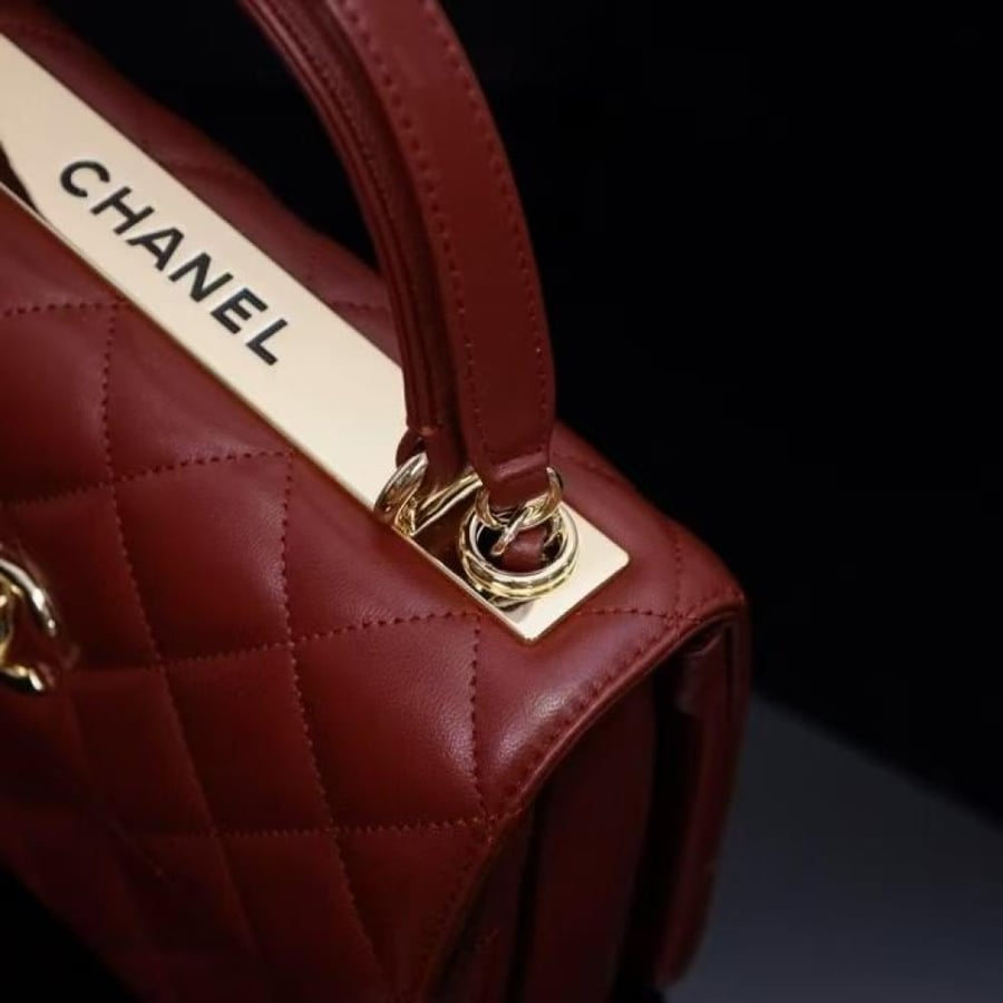 Chanel Quilted Top Handle Flap Bag with Metal Plate