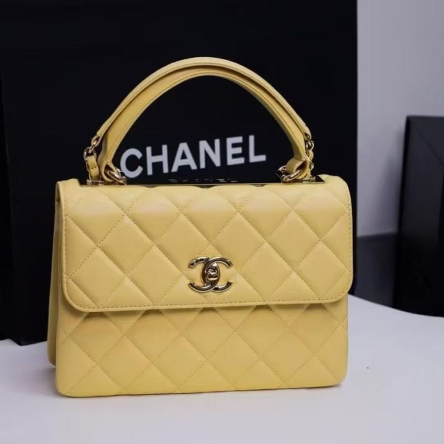 Chanel Quilted Top Handle Flap Bag with Metal Plate