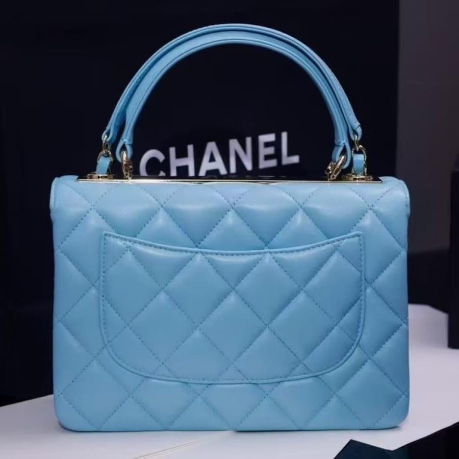Chanel Quilted Top Handle Flap Bag with Metal Plate