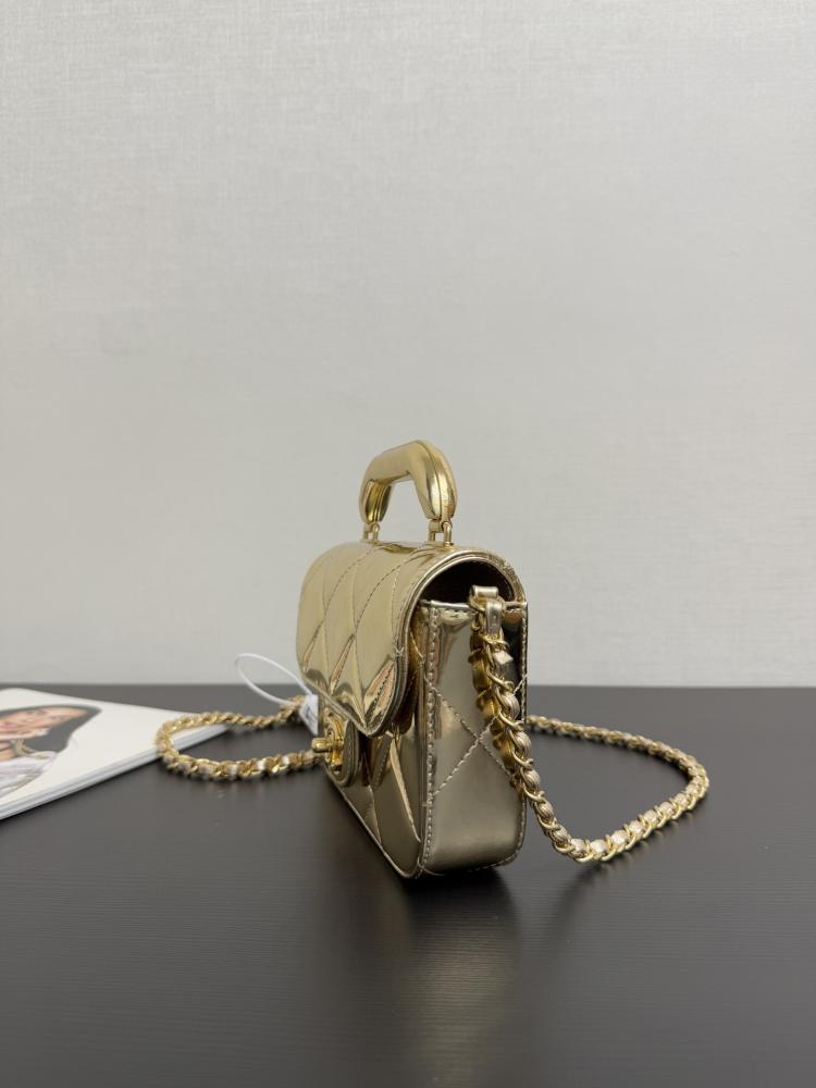 Chanel Mini Glossy Quilted Top Handle Flap Bag