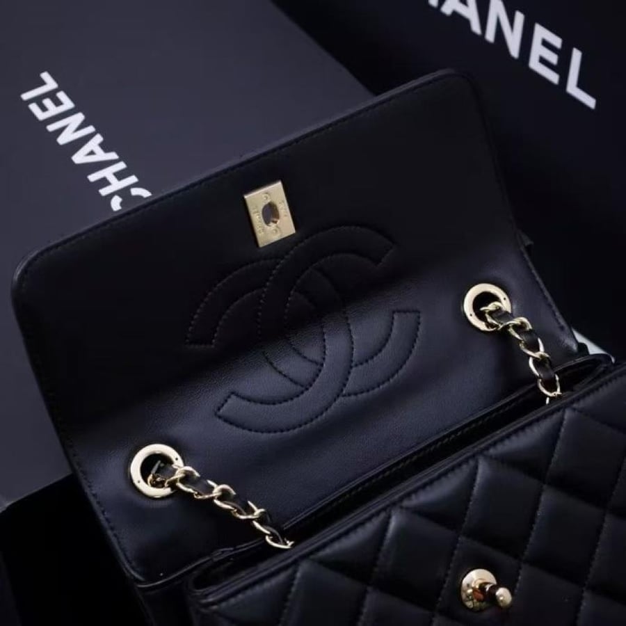 Chanel Quilted Top Handle Flap Bag with Metal Plate