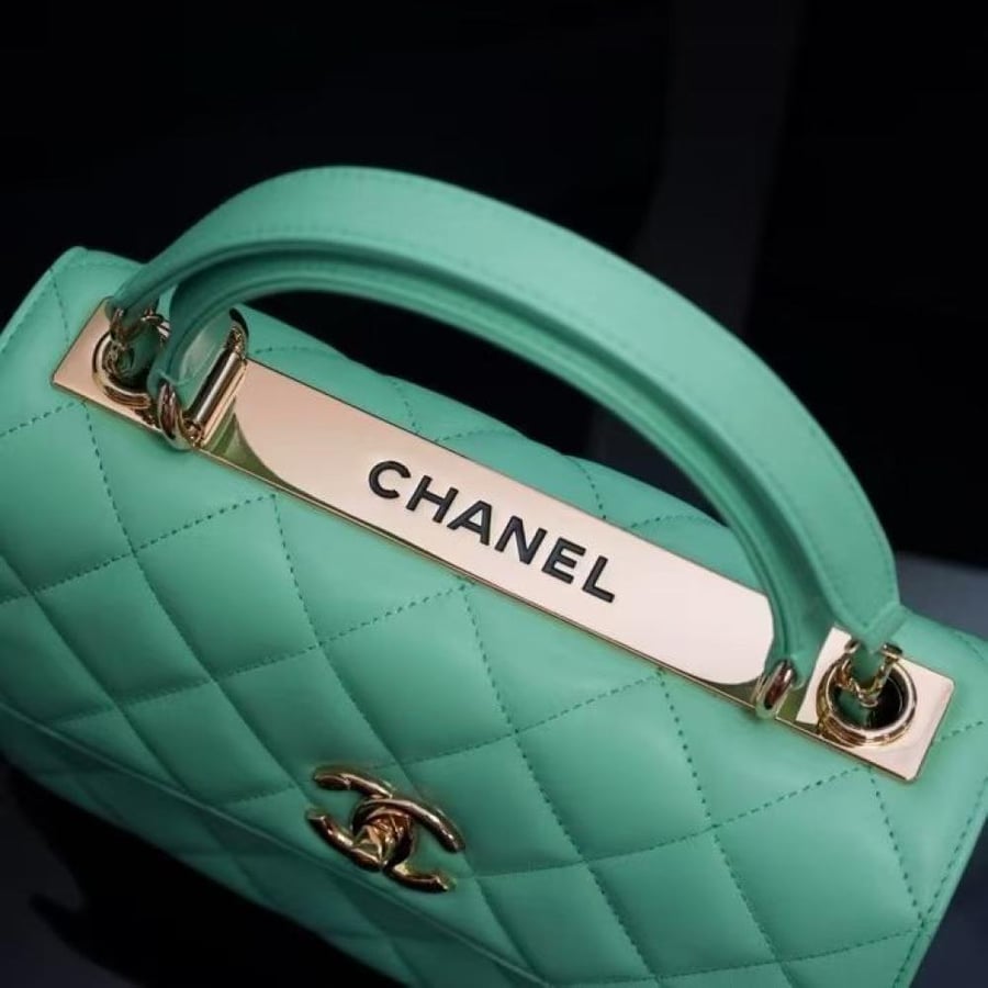 Chanel Quilted Top Handle Flap Bag with Metal Plate