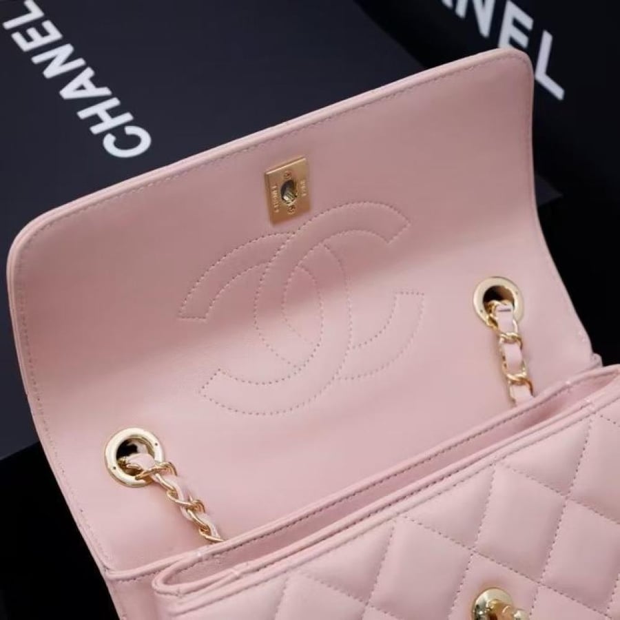 Chanel Quilted Top Handle Flap Bag with Metal Plate