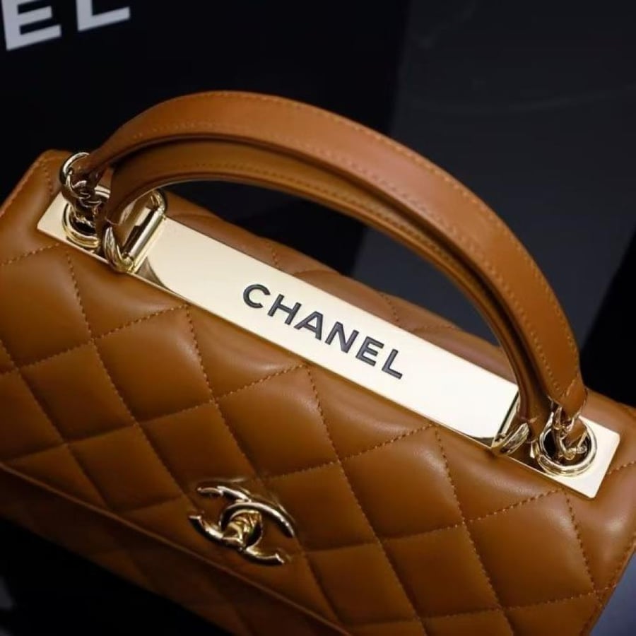 Chanel Quilted Top Handle Flap Bag with Metal Plate