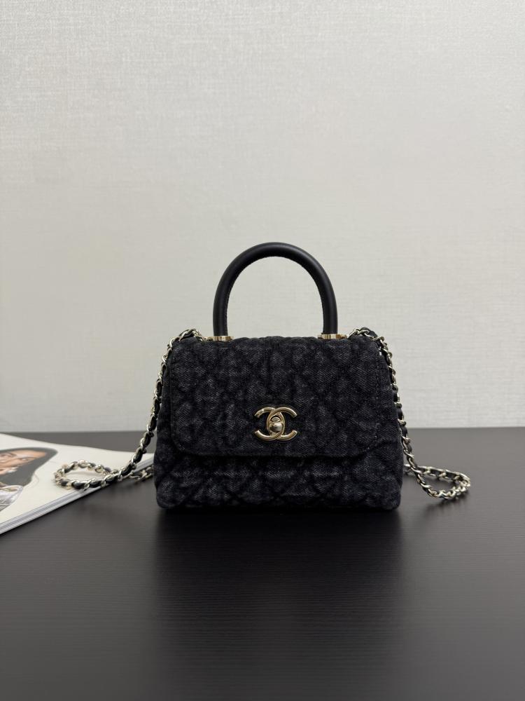 Chanel Mini Kelly Top Handle Quilted Denim Bag
