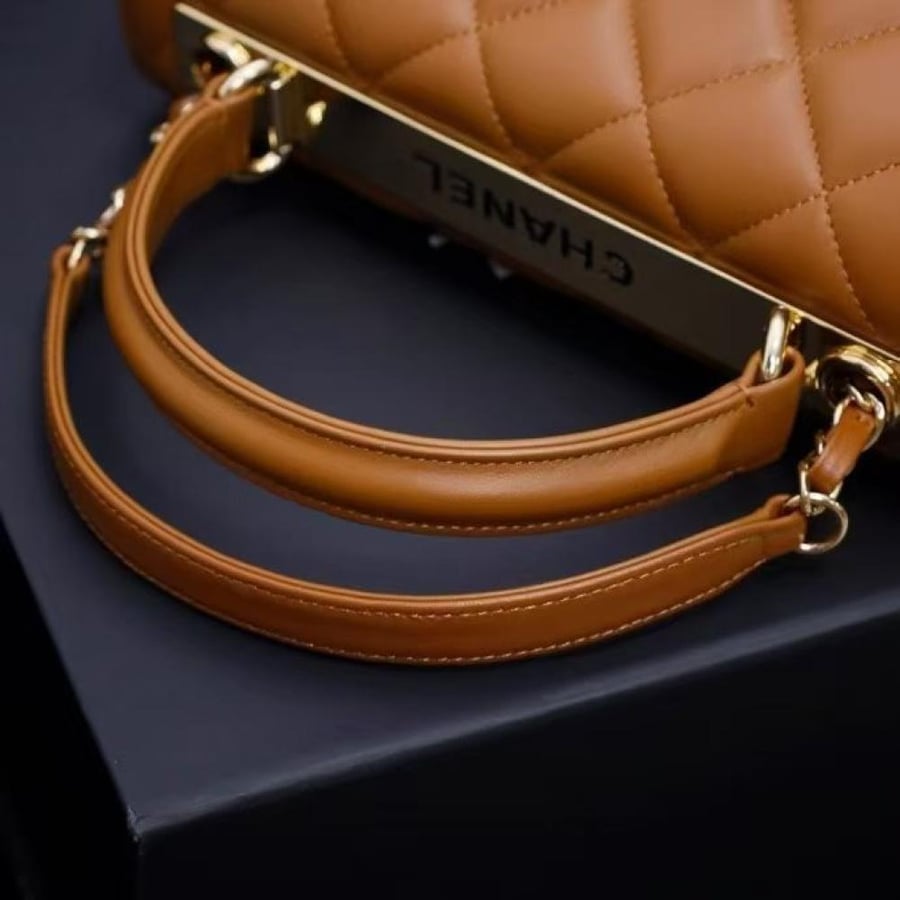 Chanel Quilted Top Handle Flap Bag with Metal Plate