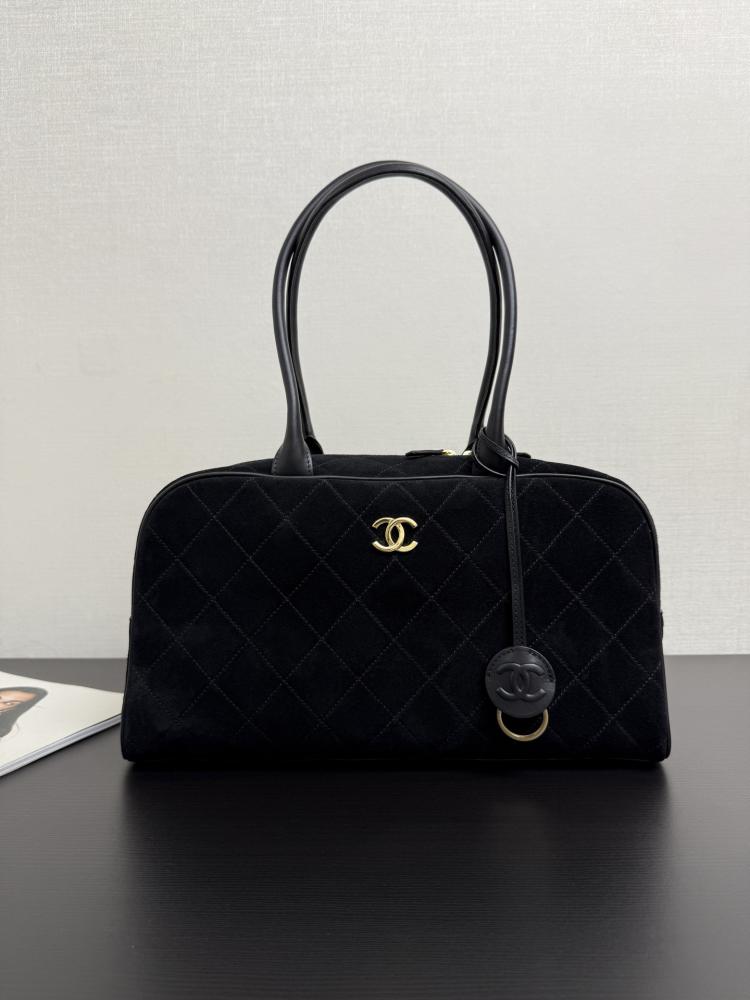 Chanel Quilted Suede Bowling Bag