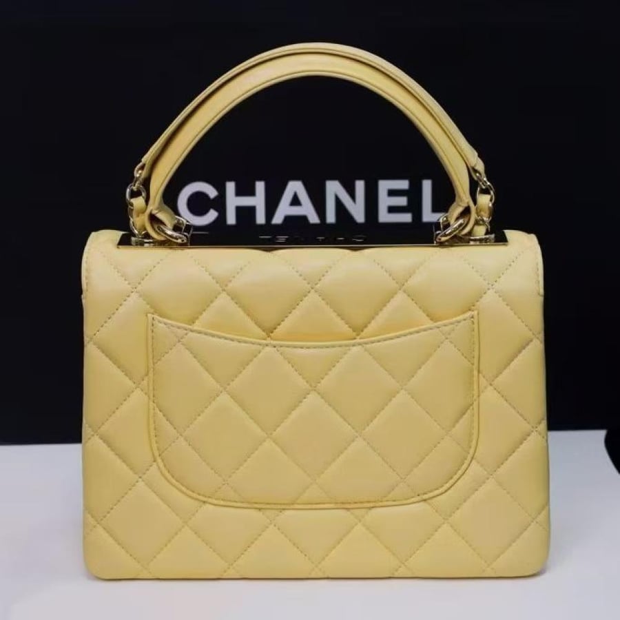 Chanel Quilted Top Handle Flap Bag with Metal Plate