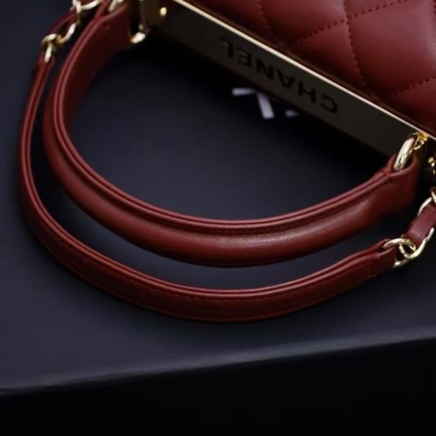 Chanel Quilted Top Handle Flap Bag with Metal Plate