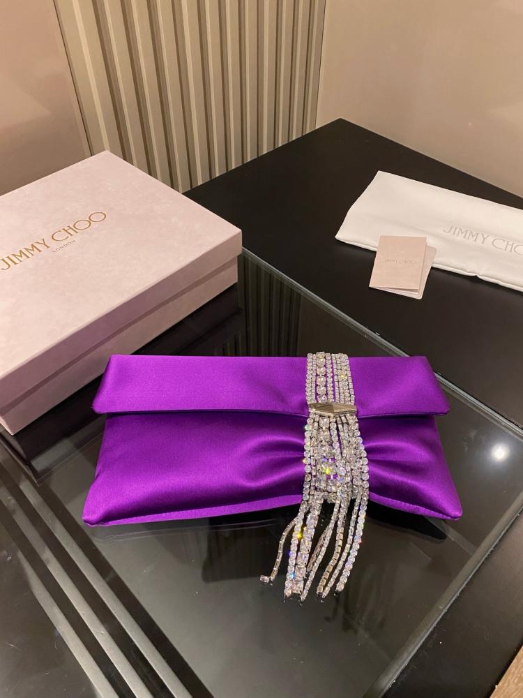Jimmy Choo Crystal Fringe Crinkled Leather Clutch