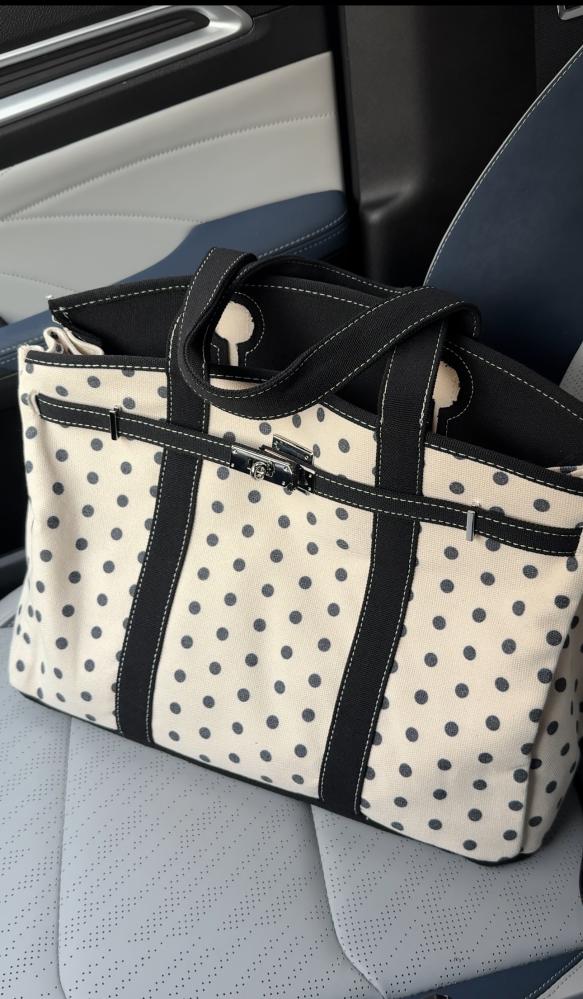 Canvas Birkin - White Polka Dots