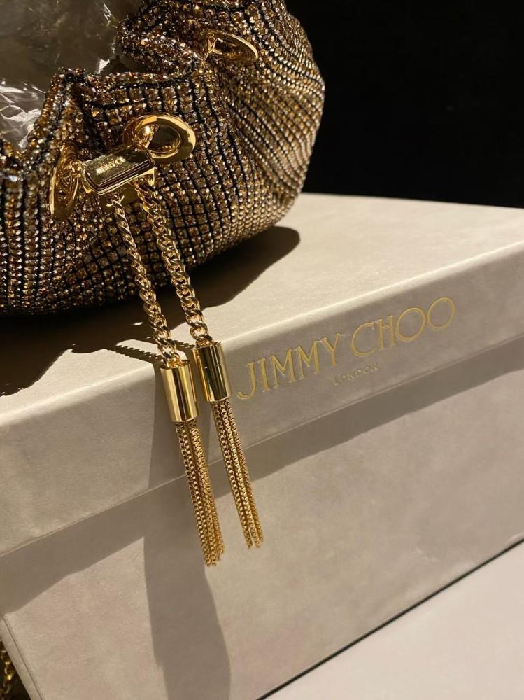 حقيبة جيمي تشو مرصعة ذهبي | Jimmy Choo Crystal Bucket Bag Gold