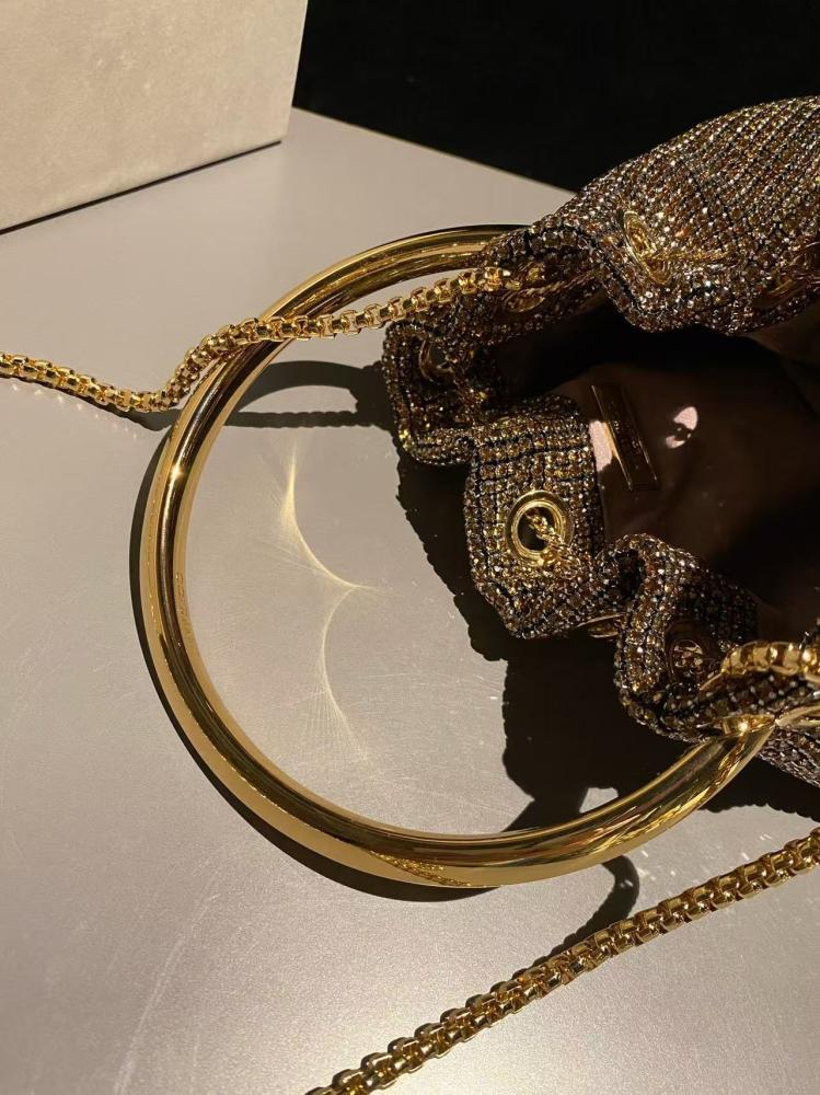 حقيبة جيمي تشو مرصعة ذهبي | Jimmy Choo Crystal Bucket Bag Gold