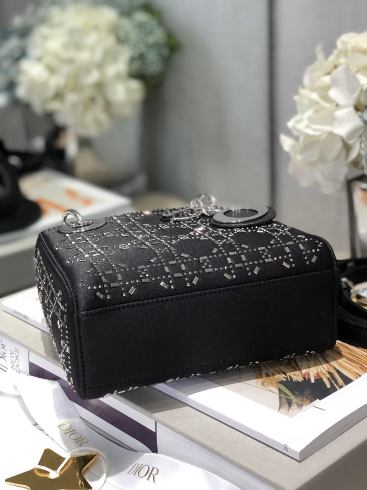 ليدي ديور الحريري المرصع الأسود | Lady Dior Black Satin Rhinestones