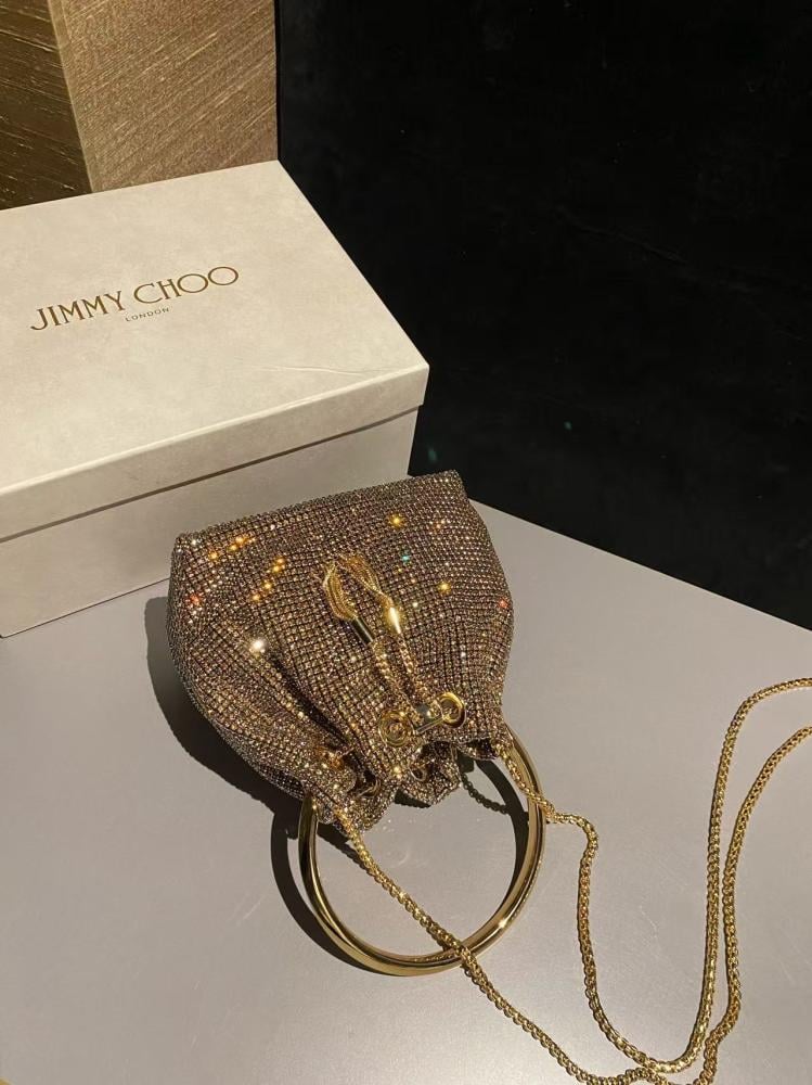 حقيبة جيمي تشو مرصعة ذهبي | Jimmy Choo Crystal Bucket Bag Gold