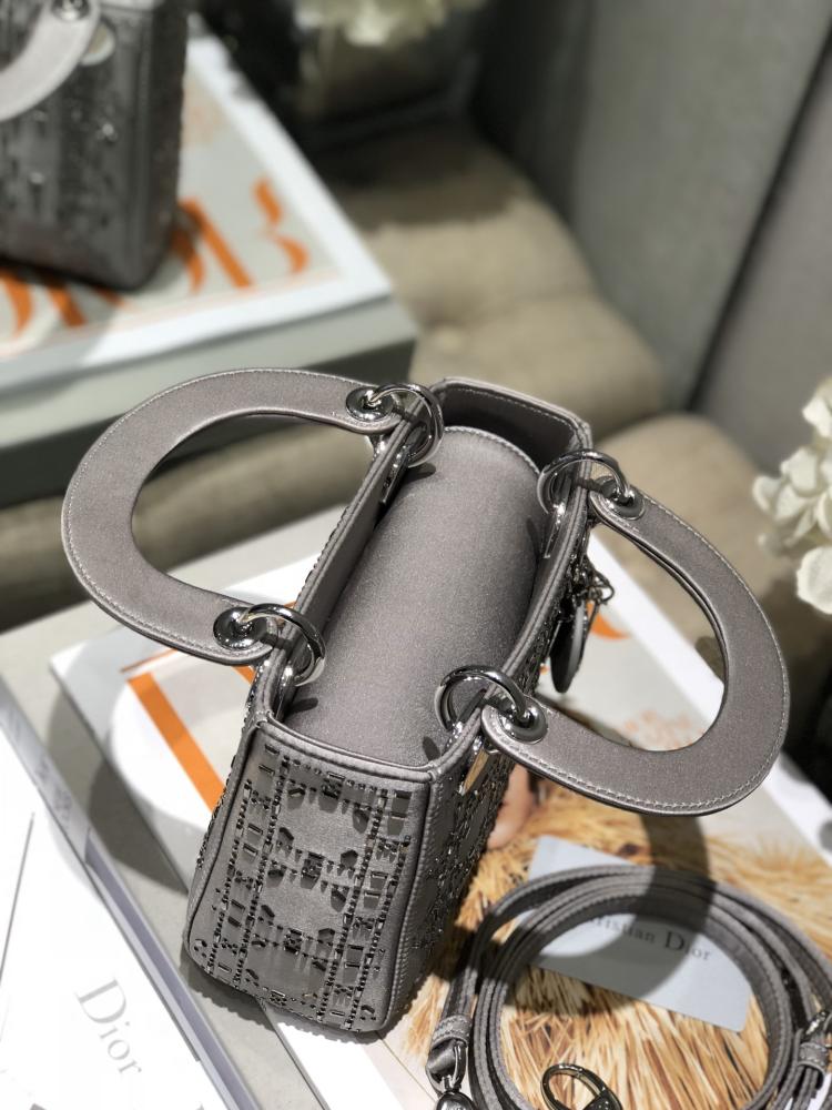ليدي ديور الحريري المرصع الفضي | Lady Dior Silver Satin Rhinestones