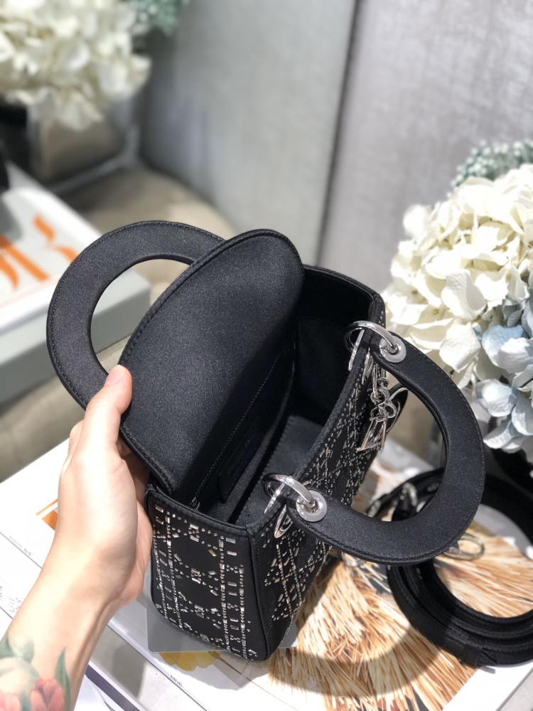 ليدي ديور الحريري المرصع الأسود | Lady Dior Black Satin Rhinestones