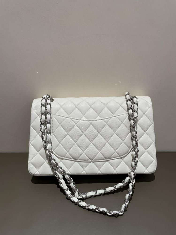 شانيل كلاسيك فلاب الأبيض الكافيار | Chanel White Caviar Classic Flap