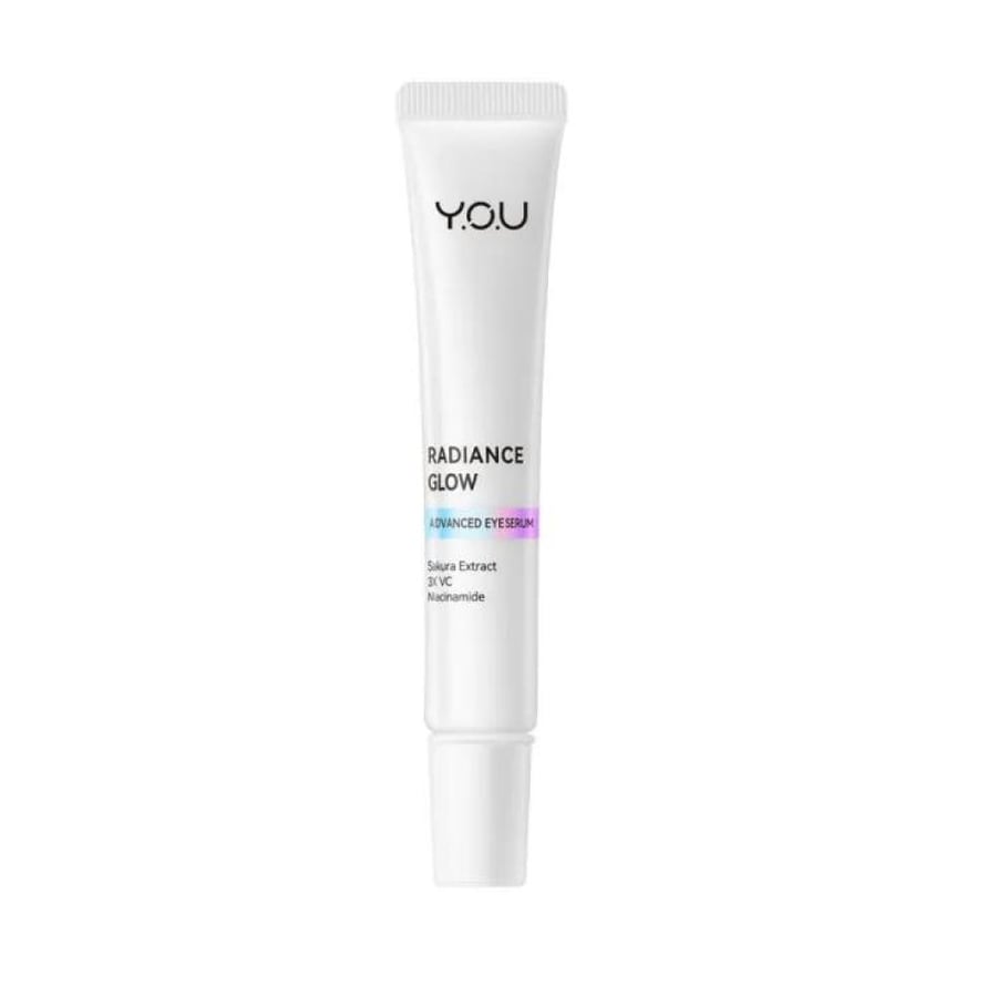 Advanced eye serum Radiance Glow with lightweight serum texture, enriched with 3X vitamin C, niacinamide, sakura extract, collagen, and peptides