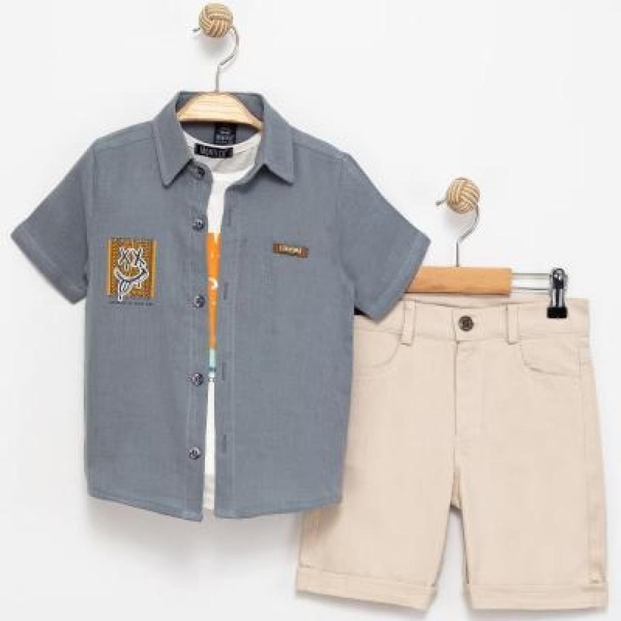 Children's set of 3 pieces with beige shorts, Turkish manufacturing