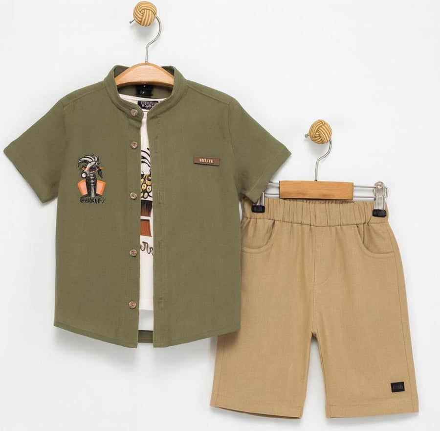 Children's set of 3 pieces with beige shorts, Turkish manufacturing