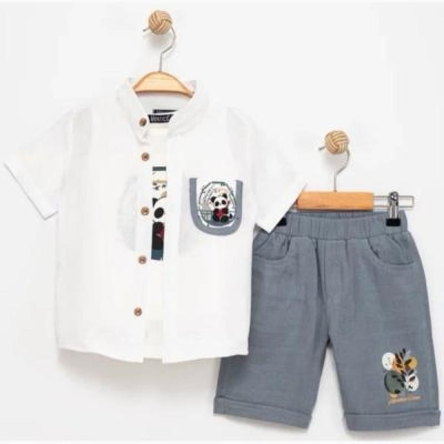 Children's set of 3 pieces with shorts, gray color, size, famous, made in Turkey
