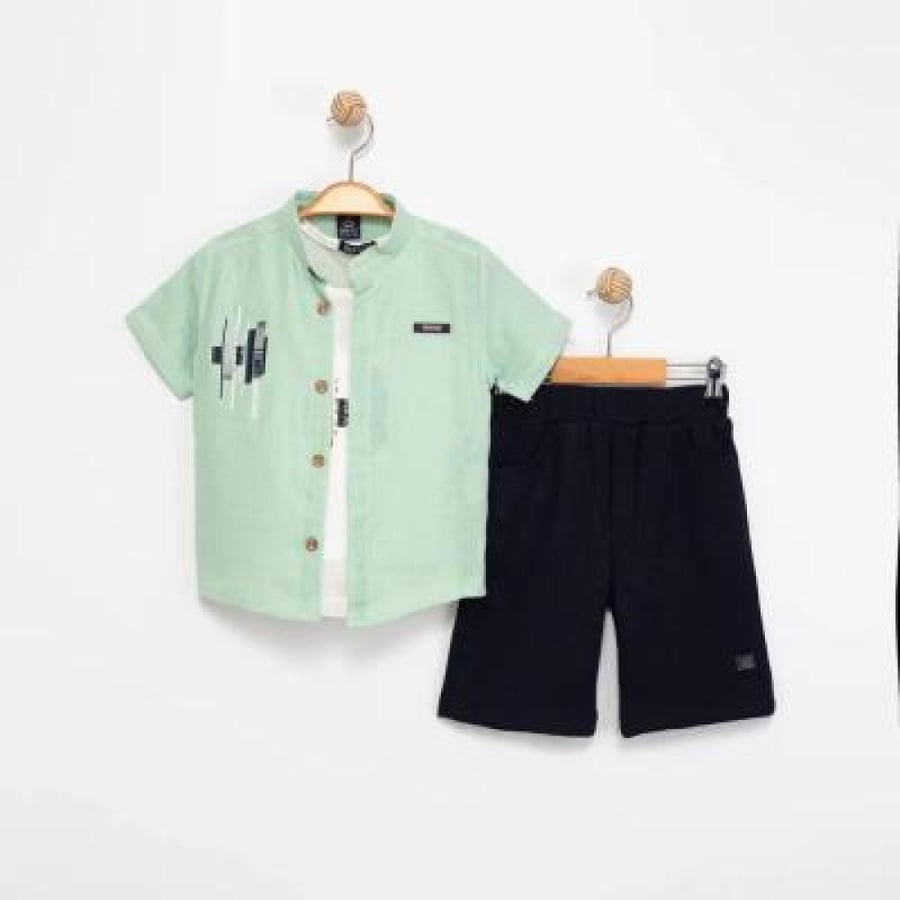 Children's set of 3 pieces with shorts, black color, size, famous, made in Turkey