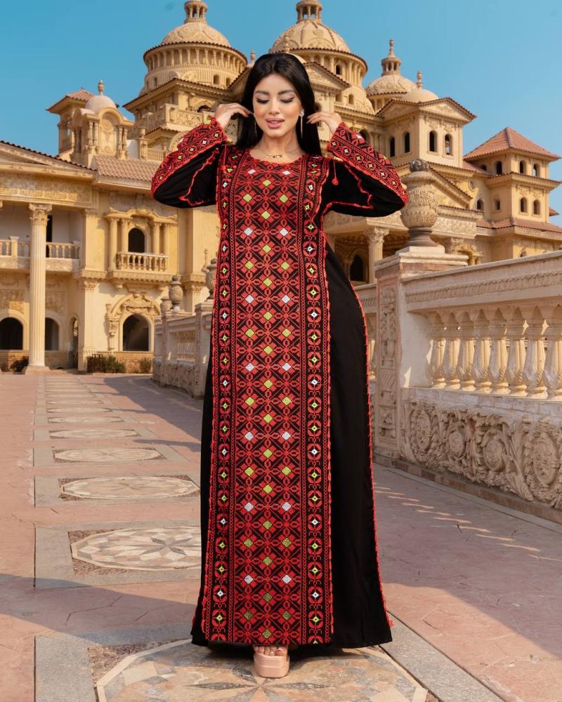 Luxurious embroidered thobe with an elegant heritage design, with a hijab A-128