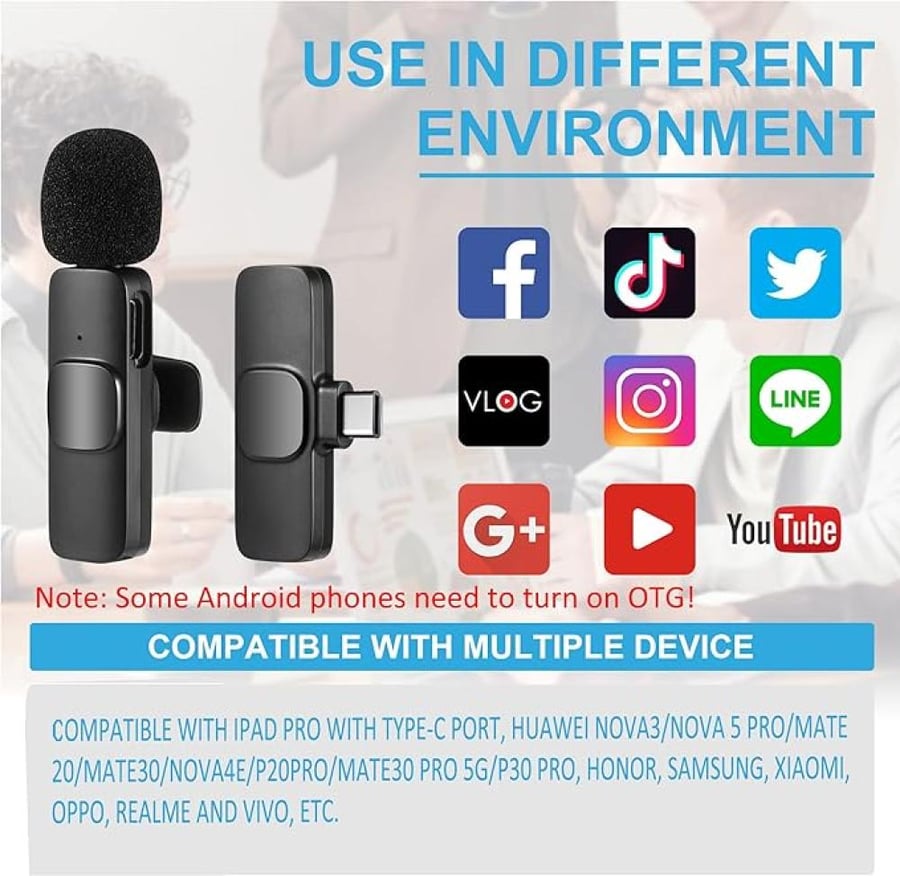 Wireless Lavalier Microphone for Phone(USB-C), Dual Wireless Microphone for Video Recording, Live Stream, Vlog, YouTube, TikTok, Facebook, Zoom - Noise Reduction & Plug-Play(No Need App/Bluetooth)