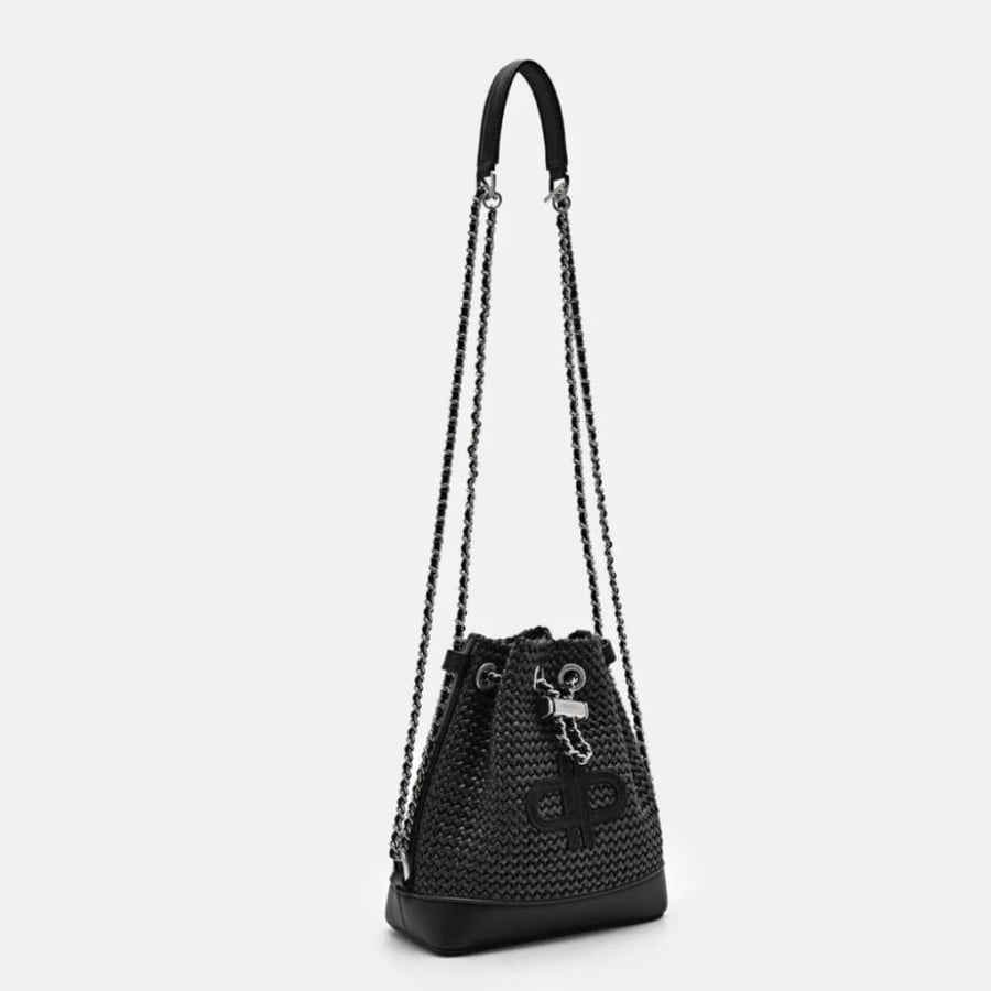 PEDRO Icon Raffia Mini Bucket Bag - Black